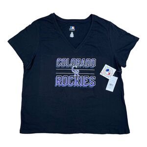 Colorado Rockies Women's Black Compulsion to Win Plus Size V-Neck T-Shirt 2X NWT